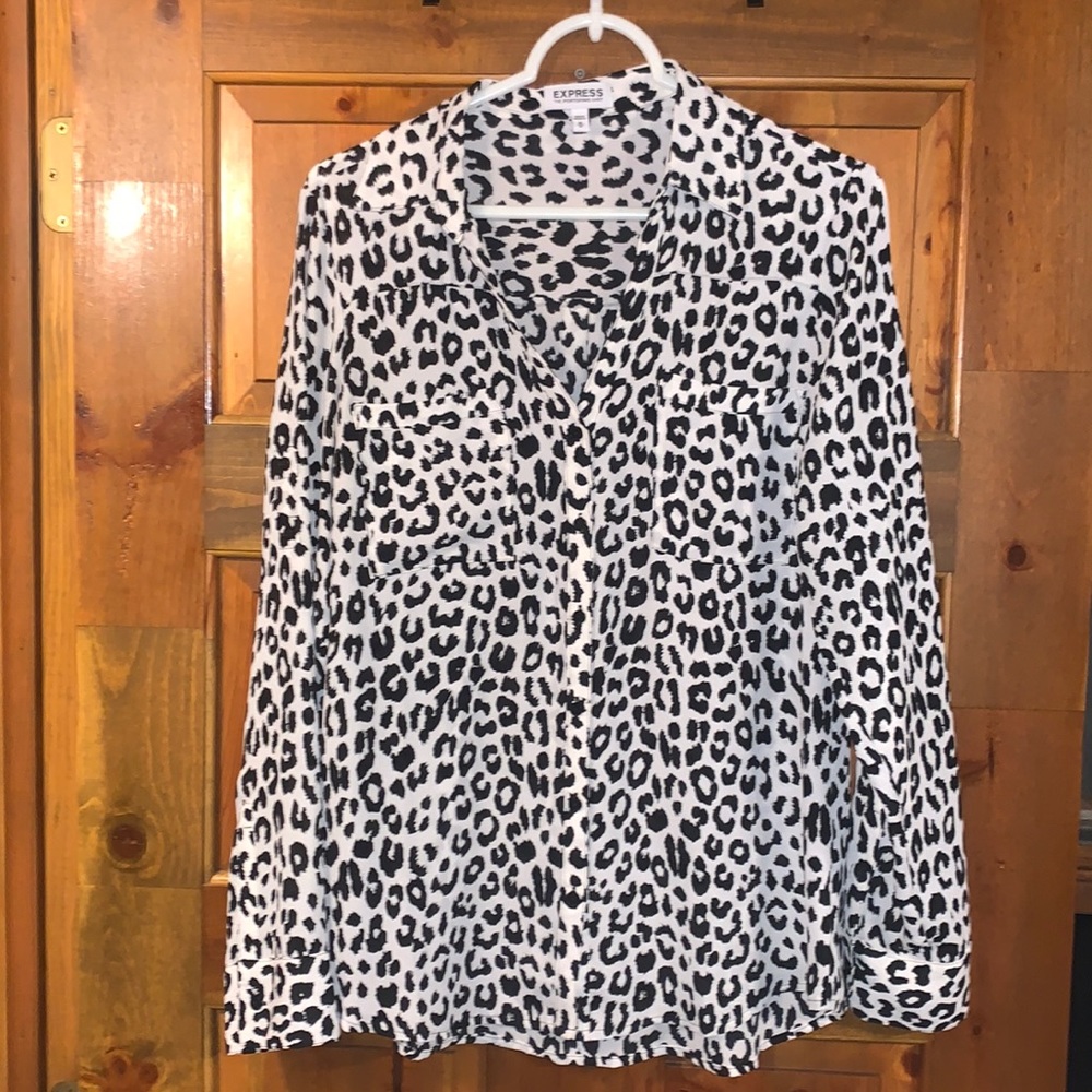 Express 3/4 Sleeve Semi Sheer Button Up